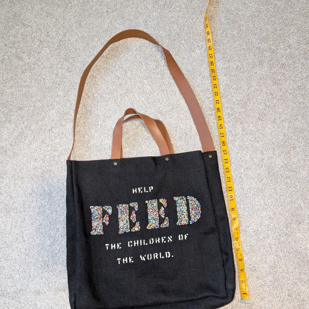 Black Tote Bag with Brown Straps